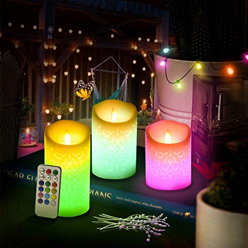 Flickering Flameless Candles, Set of 3 Real Wax Color Changing LED  Battery Operated