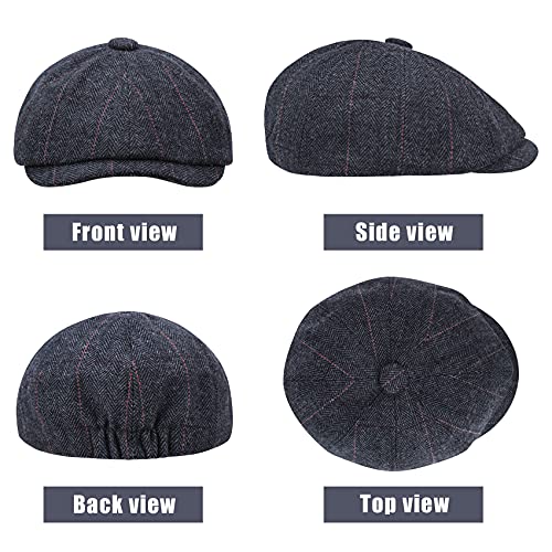 2 Pack Newsboy Hats for Men Classic 8 Panel Wool Blend