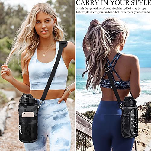 Half Gallon Motivational Water Bottle w/ Sleeve & Strap 64 OZ