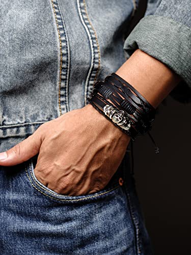 3 Pieces Leather Studded Punk Bracelet for Men/Women