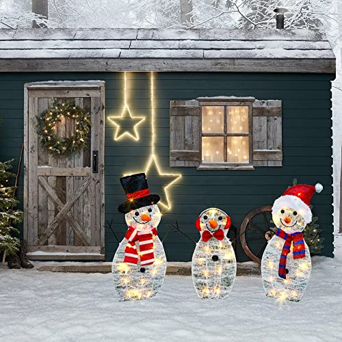 Christmas Decoration 55 L Lighted Snowman Family Outdoor, 3-Piece Waterproof Plug in 2D Snowman for Yard