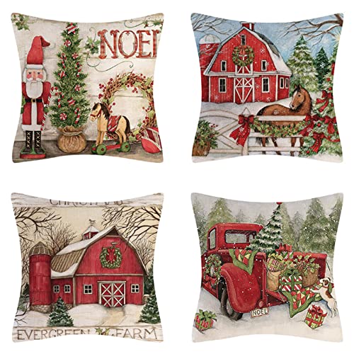 Set of 4 Christmas Throw Pillow Covers 18x18 Inch