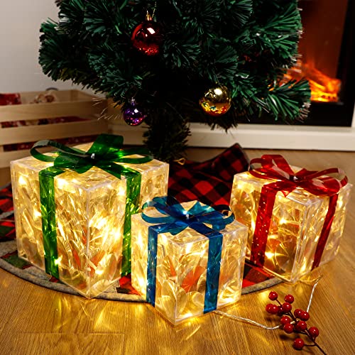 Set of 3 Lighted Gift Boxes Christmas Decorations