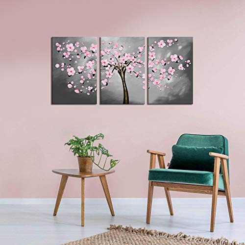 3 Piece Pink & Grey Flower Wall Art Canvas Wall Decoration