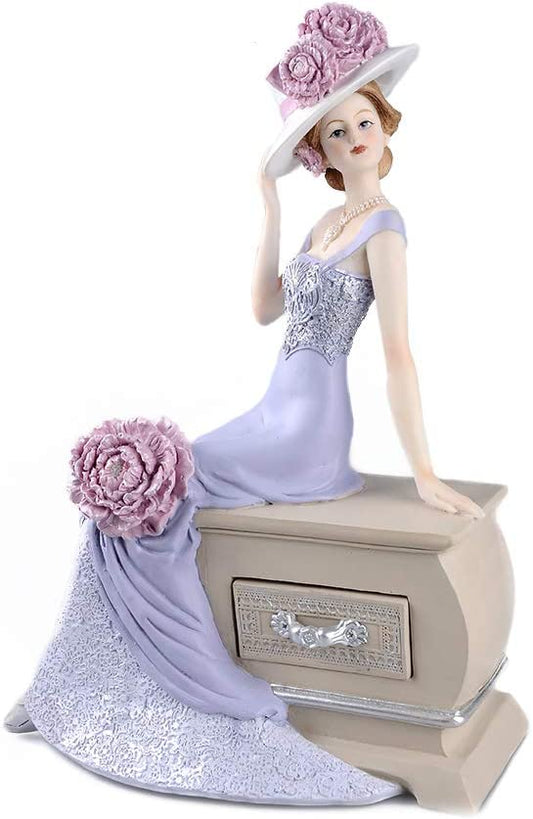 Lady Sitting On Dresser Chair Resin Collectible Figurine,11-inch Height, Pink & Light Purple