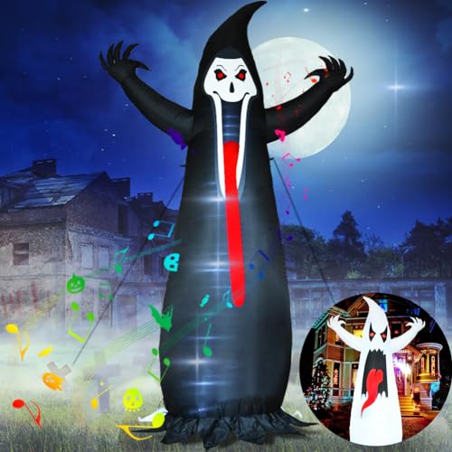 Halloween Inflatables Grim Reaper, Spooky Ghost with Sounder Outdoor Decorations, Double-Sided Design