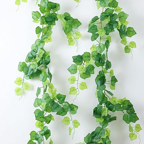 2 Strands Artificial Vines Scindapsus Garland 6FT Real Touch Fake Vine with Silk Green Leaves Faux Hanging Plants