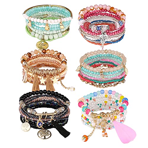 6 sets Handmade Bohemian Multilayer tassels Wrap Bangle Bracelets