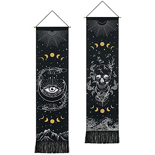 Skull Tapestry Moon Phase Tapestry Stars Starry  Black Skeleton Tapestry Butterflies Tapestry