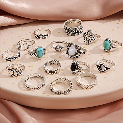 82 Pcs Vintage Silver Knuckle Bohemian Stackable Stone Crystal Rings Set for Women