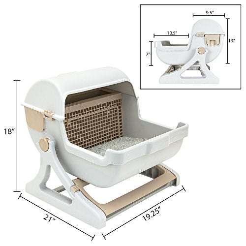 Semi-automatic Quick cleaning Cat Litter Box-(white / milk brown)