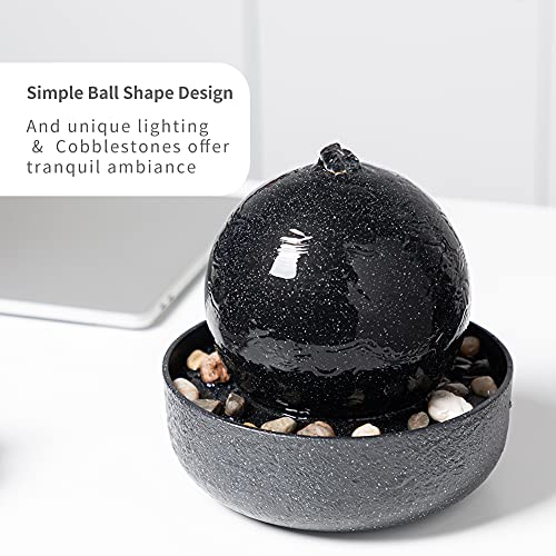7.5 Inch Tall Indoor Relaxation Ball Fountain w/ LED Light & Stones Home Decoration