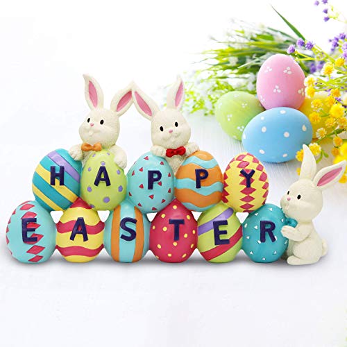 Happy Easter Tabletop Decoration Easter Figurine Bunny and Egg Centerpiece Decoration