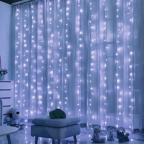 300 LED 8 Lighting Modes Fairy Copper Window Curtain String Lights with Remote