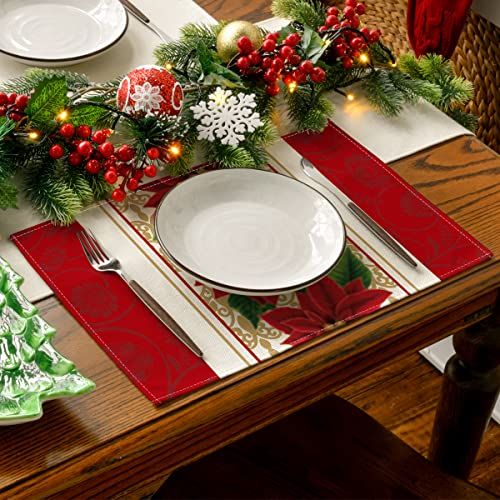 Poinsettia Red Christmas Placemats/ Table Runner