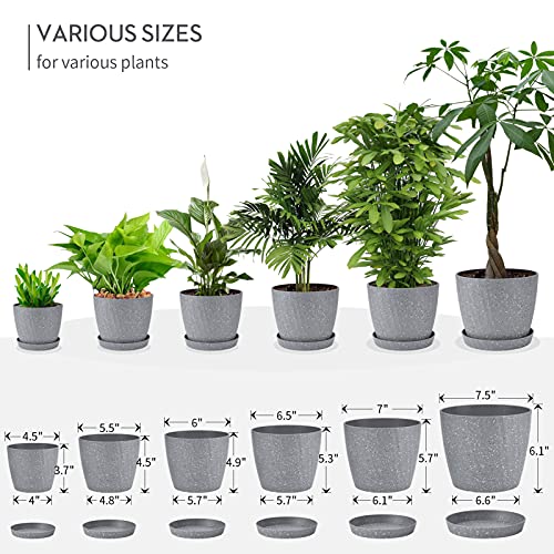 Set of 6 Plastic Planters with Saucer  7.5/7/6.5/6/5.5/4.5 Inch