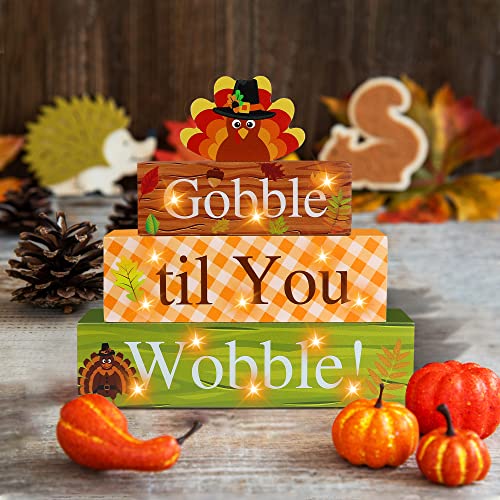 Thanksgiving Wooden Block Sign with Led Lights