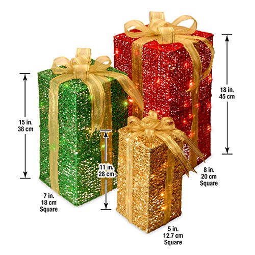 3-Piece Set Lighted Gift Boxes Christmas Decoration