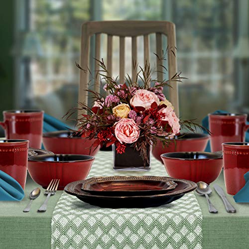 Round Stoneware High Class Dinnerware Full Service Set, Dark Red