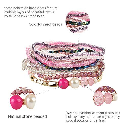 6 Sets Bohemian Stackable Bead Bracelets for Women Stretch Multilayer