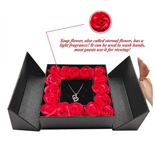 Eternal Real Rose Gift Box w/ Heart Design Necklace Gifts for Valentines Day/ Wedding Anniversary