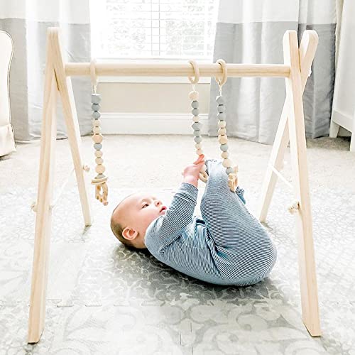 Wooden Baby Gym w/ 6 Gym Toys Foldable  Activity Center