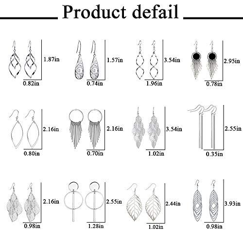 12 Pairs Drop Dangle Earrings boho Fashion Jewelry Vintage Statement Boho Bohemian Earrings Set for Women