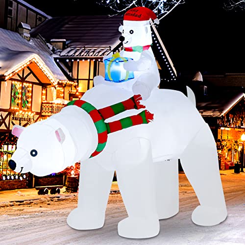 6 FT Christmas Inflatable Polar Bear & Cub with Santa Hat