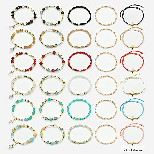 6 Sets Stackable Stretch Bracelets Multi-color Bohemian Bracelet Sets for Women