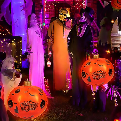 Halloween Inflatable Ball Pumpkin Ball with Remote and Built-in Battery Powered Color Changing LED Light