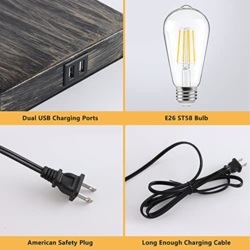 Touch Control Iron Piping Table Lamp, 3-Way Dimmable w/ Dual USB Charging Port (Bulb is Included)