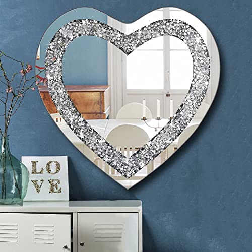 Crystal Crush Diamond Heart Shaped Silver Mirror