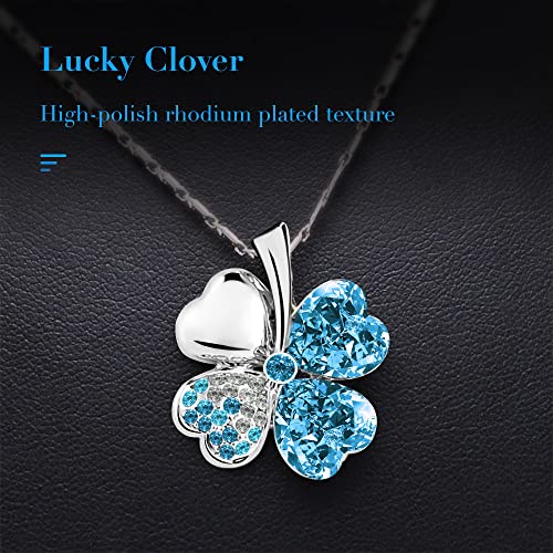 Four Leaf Clovers Heart Crystal Pendant Angel Necklace