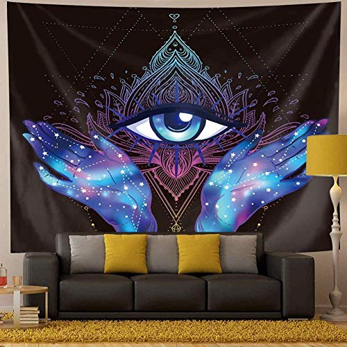 Psychedelic Trippy Hamsa Hand Tapestry & Hand of Fatima Grunge w/ Evil Eye Mystic Eastern Religious Art For Home Décoration