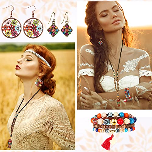 Beautiful 6 Pcs Boho Jewelry Set Vintage Dangle Earrings Beaded Bracelets Animal Tribe Beads Necklace for Women