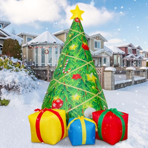 7 FT Christmas Inflatables Tree Outdoor Decorations Blow Up Yard Gift Box with Built-in LEDs