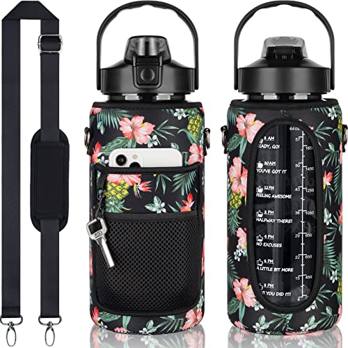 Half Gallon Motivational Water Bottle w/ Sleeve & Strap 64 OZ