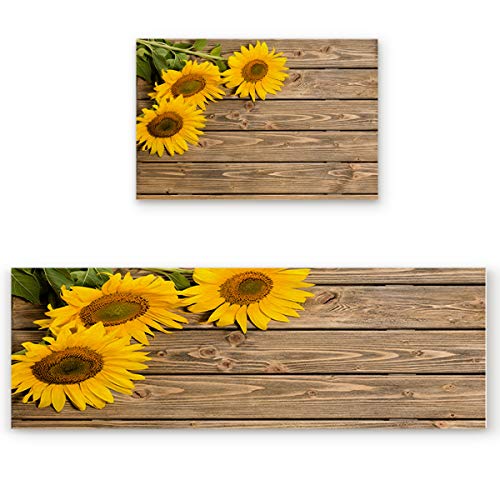 Kitchen Rugs Set of 2  Sunflower Design- Non-Slip
