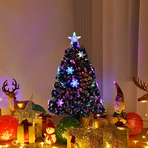 Pre-Lit Fiber Optic Artificial Christmas Tree w/ Multicolor Led Lights & Snowflakes