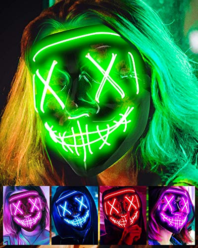 Scary Halloween Mask, LED Light up Mask Cosplay, Glowing in The Dark Mask Costume 3 Lighting Modes