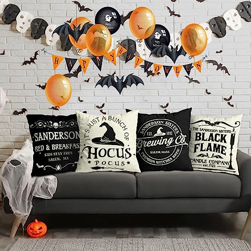 Halloween Decorations Pillow Covers  Hocus Pocus Farmhouse Saying White Black Outdoor/Indoor Fall Pillow Cover