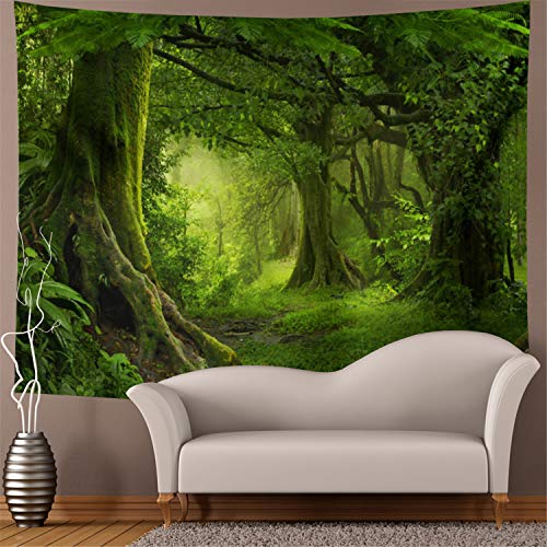 Virgin Forest Green Tree in Misty Forest Tapestry Wall Decoration