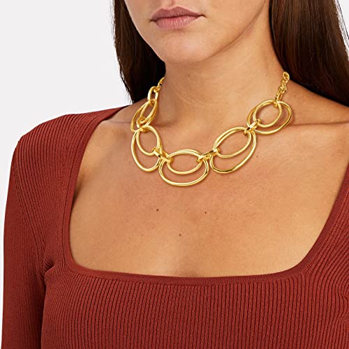 Gold Cable Link Pendant Necklace: 14k Gold Plated Loop Chain Link Statement Choker Necklace for Women