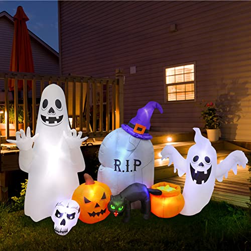 Inflatables Decorations Grim Reaper Outdoor Halloween with Build-in LEDs Blow Up Inflatable