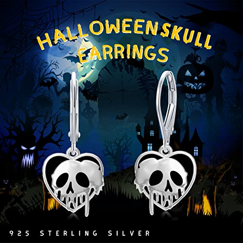 Skull Earrings Silver Skeleton Dangle Drop Lever back Earrings Gothic Punk Jewelry Halloween Gifts