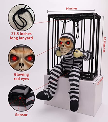 Scary Skull Cage Prisoner Screaming Animated Halloween Decorations