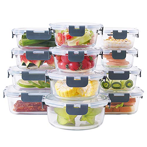 24-Piece Glass Food Storage Containers Set w/ Lids - Airtight Leak Proof Glass