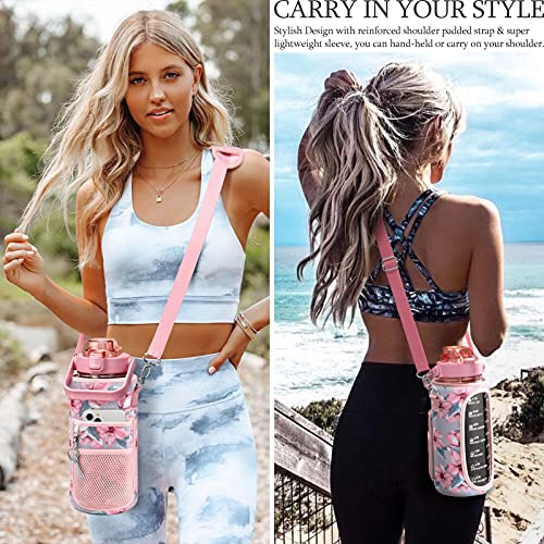 Half Gallon Motivational Water Bottle w/ Sleeve & Strap 64 OZ