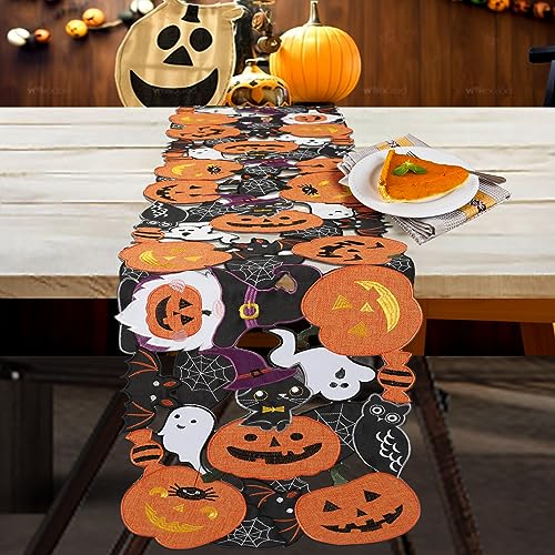 Embroidered Black Round Placemats 15 Inches, Thanksgiving Fall Pumpkins Table Decorations