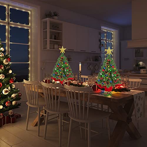 2 Pack 20 Inch Prelit Tabletop Christmas Tree w/ Lights & ornaments